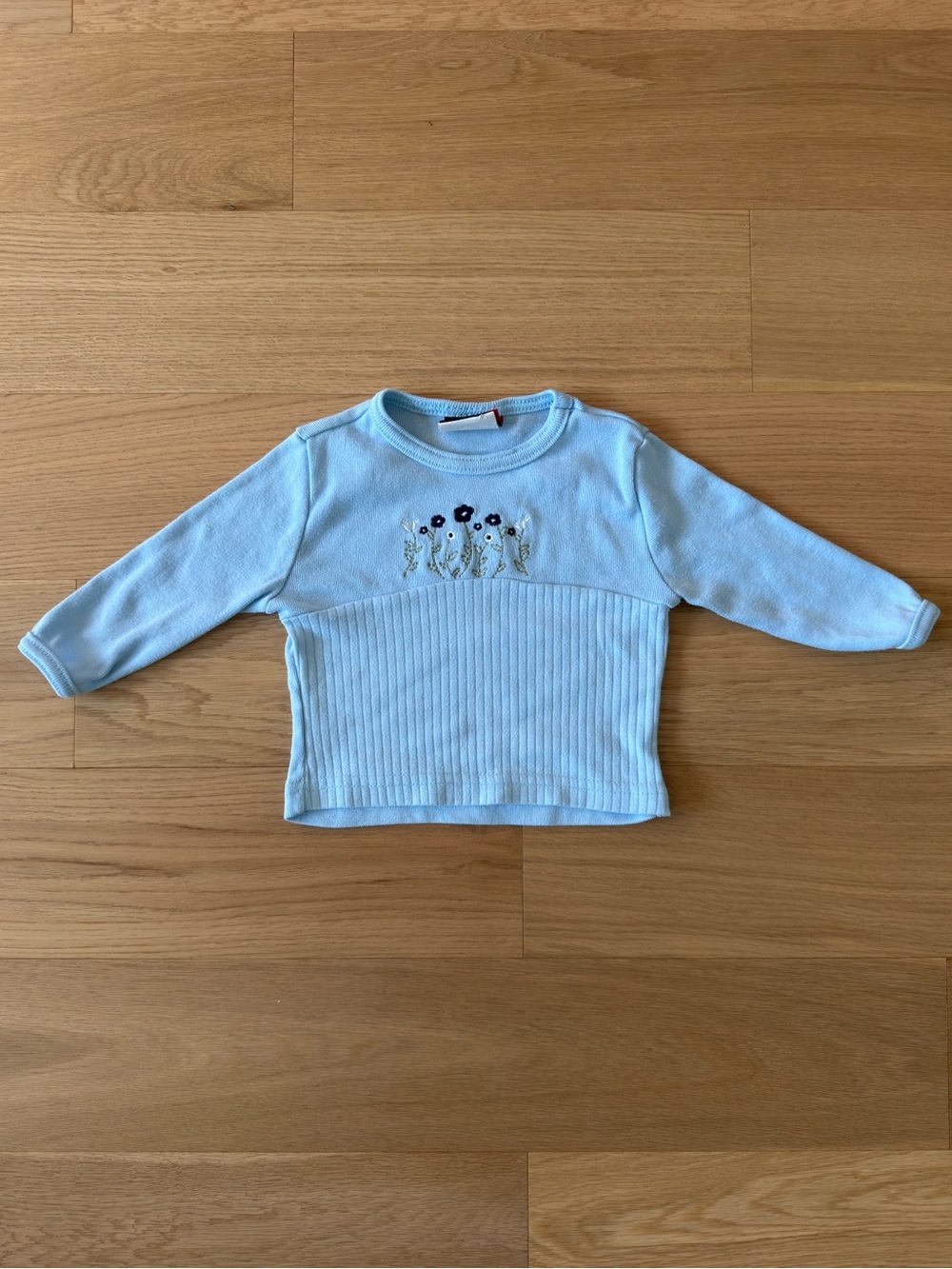 Vintage R.E.A.L Kids Light Blue Floral Embroidered Long-Sleeve Top